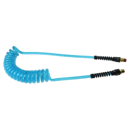 Coilhose Pneumatics Flexeel Coil 1/4" ID x 25 ' 1/4" MPT Rigid x Swivel Transparent Blue PUE14-25A-T